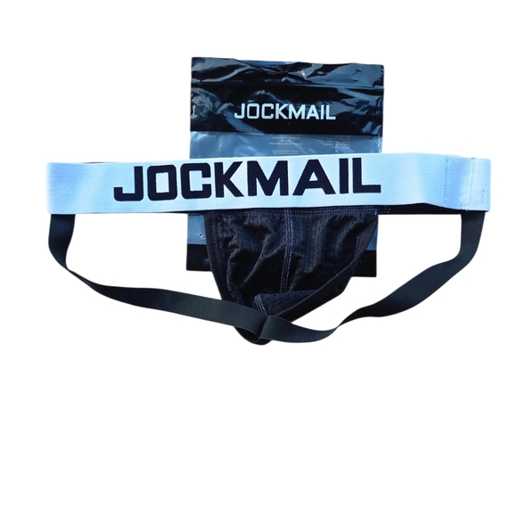 New Jockmail Black / White Men's Jockstrap Underwear Size L - Picture 2 of 2
